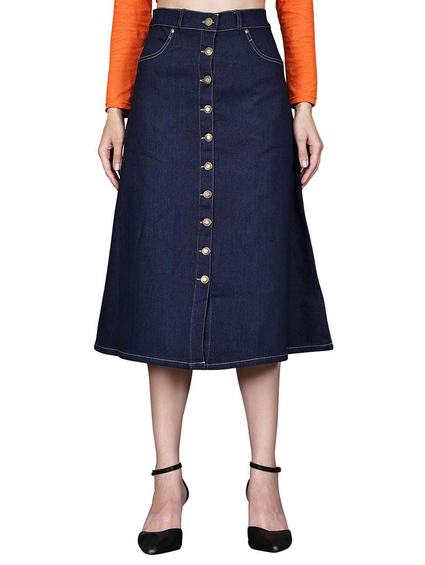 blue denim aline skirts