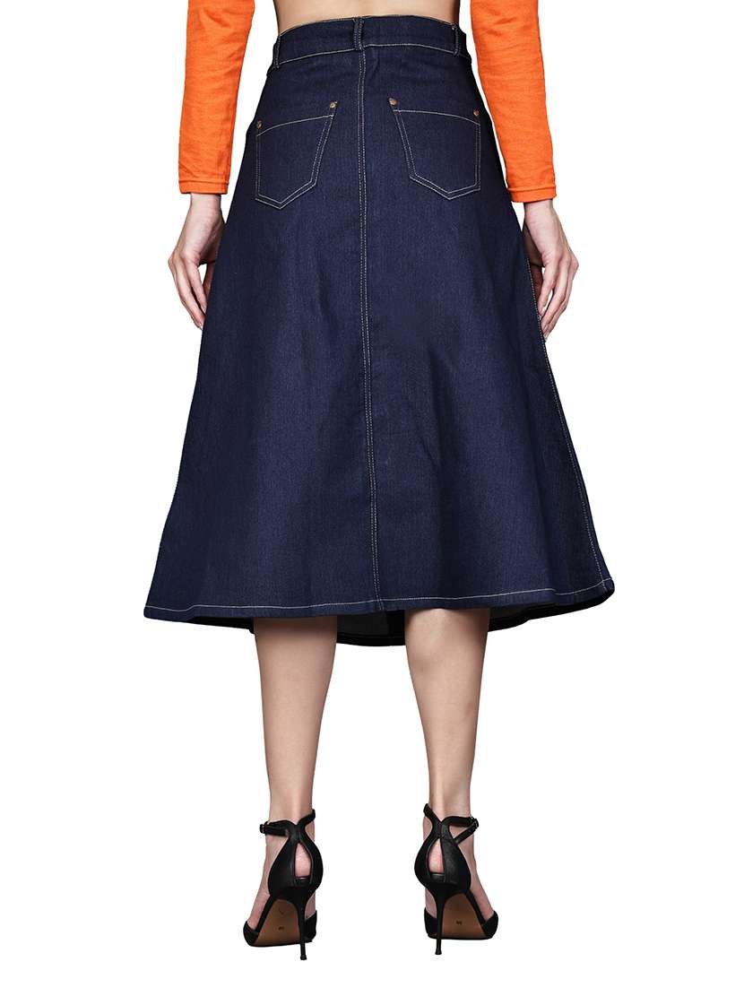 blue denim aline skirts - 22542732 -  Standard Image - 3