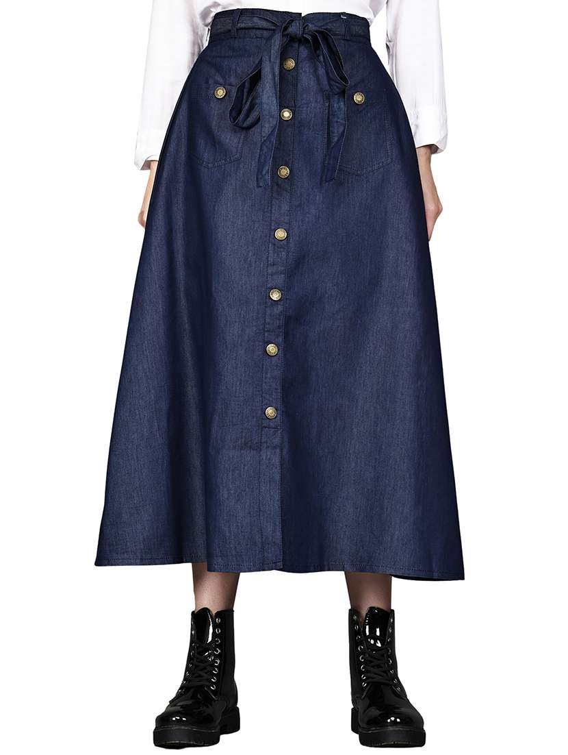 blue denim aline skirts