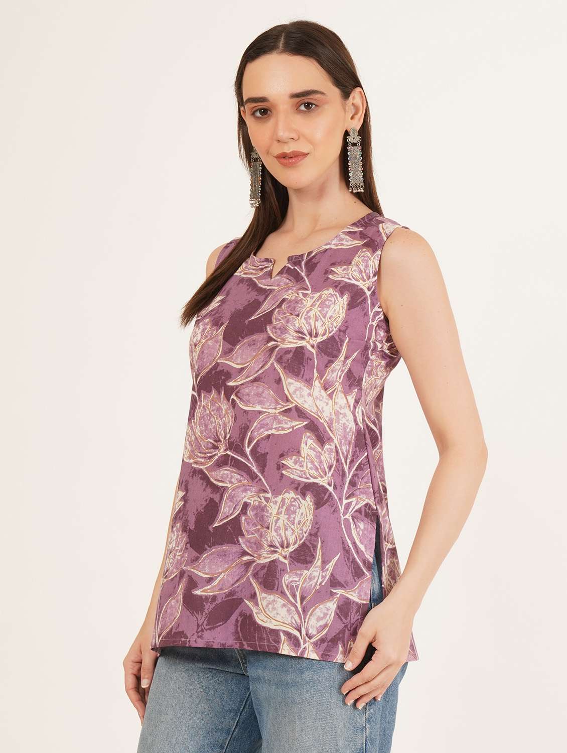 Women Printed Sleeveless Straight Kurti - 22542763 -  Standard Image - 5