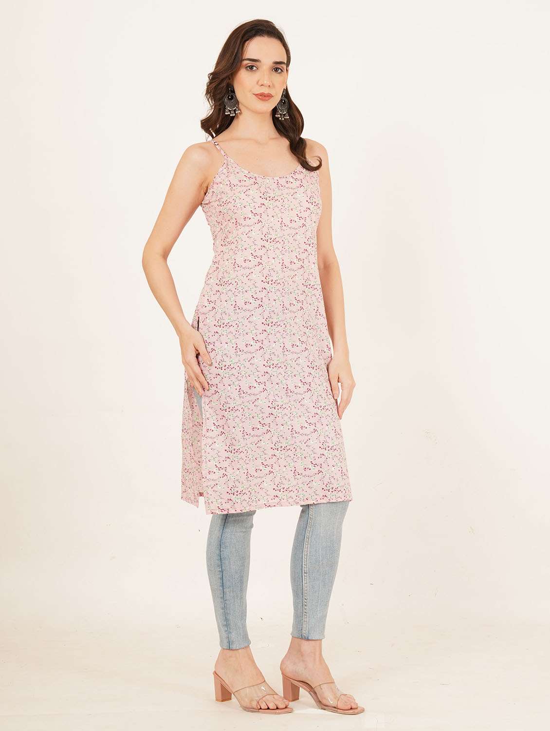 women printed shoulder strap straight kurta - 22542764 -  Standard Image - 5