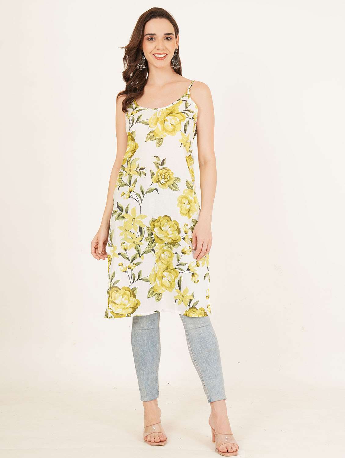 women printed shoulder strap straight kurta - 22542766 -  Standard Image - 5