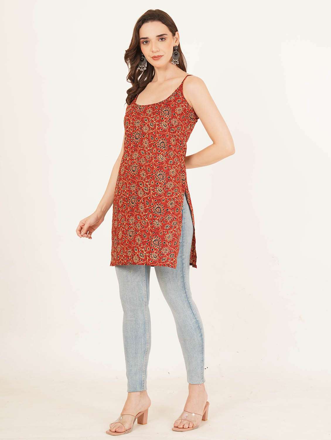 women printed shoulder strap straight kurti - 22542768 -  Standard Image - 5