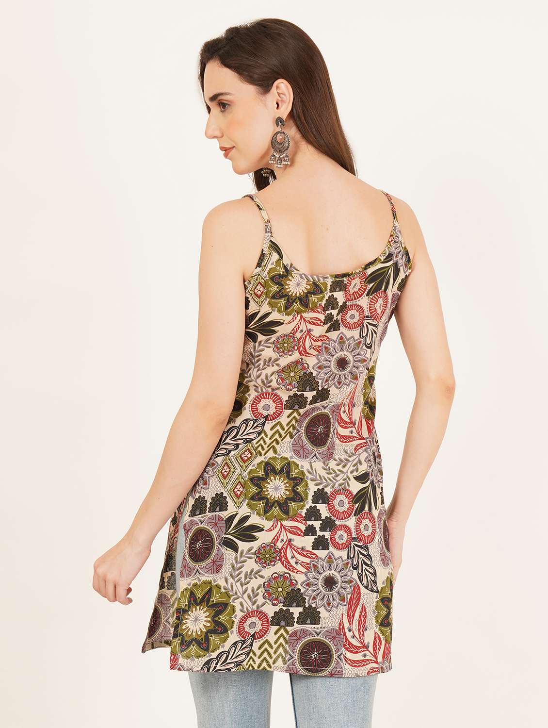 women printed shoulder strap straight kurti - 22542769 -  Standard Image - 3