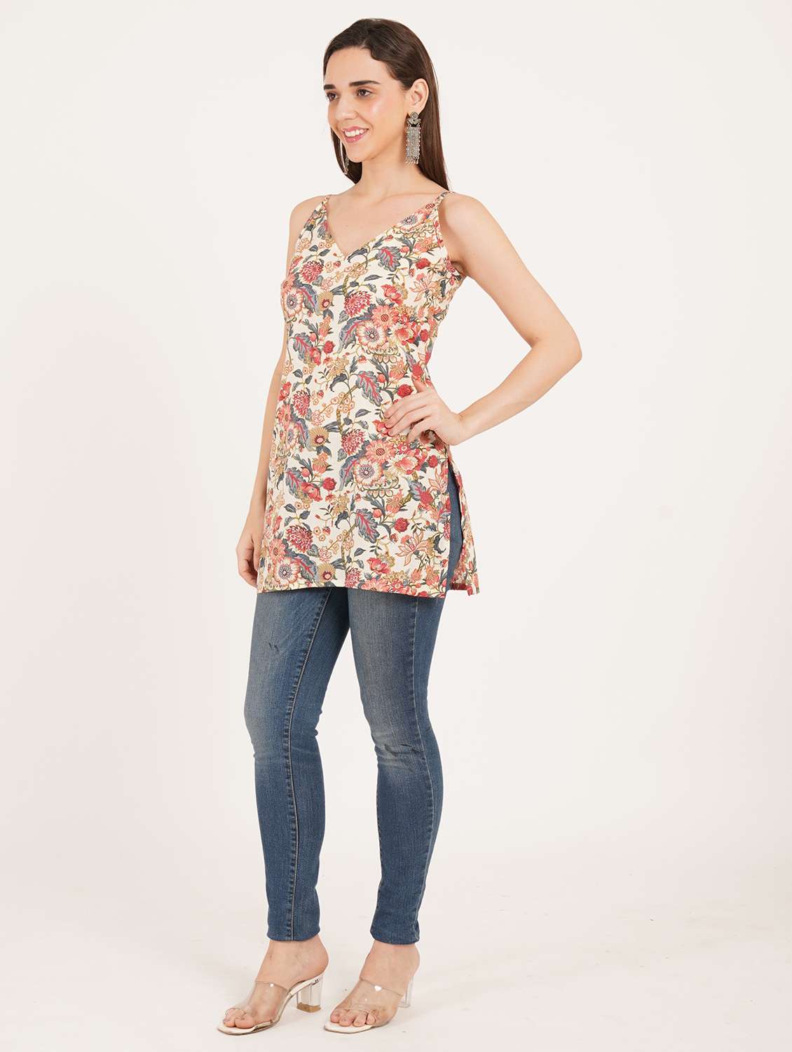 women printed shoulder strap straight kurti - 22542771 -  Standard Image - 5