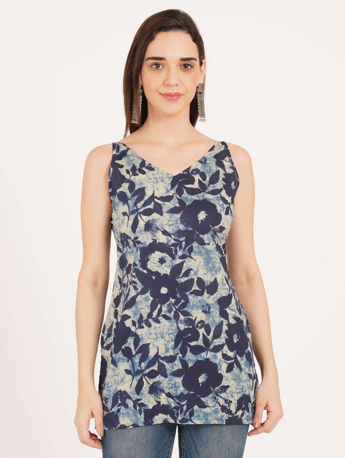 women printed shoulder strap straight kurti