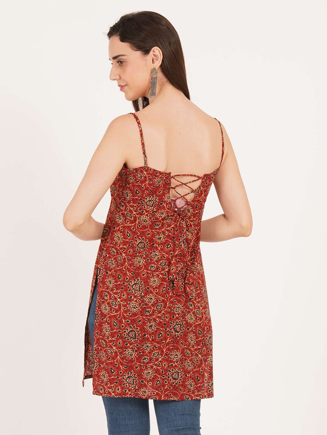 Women Printed Shoulder Strap Straight Kurti - 22542773 -  Standard Image - 3