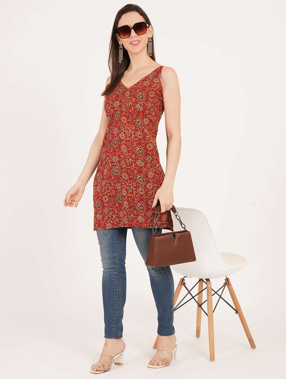 Women Printed Shoulder Strap Straight Kurti - 22542773 -  Standard Image - 5