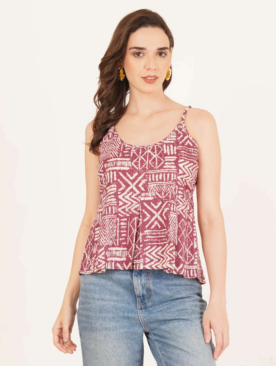 women printed shoulder strap ethnic top