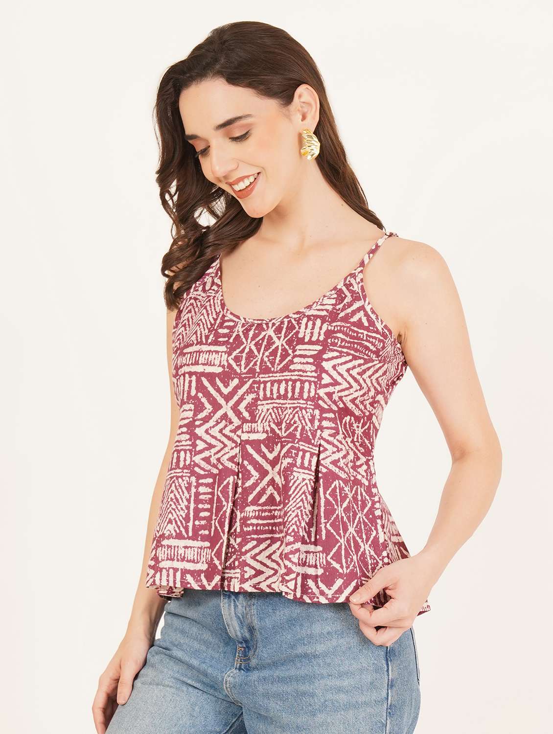 women printed shoulder strap ethnic top - 22542782 -  Standard Image - 3