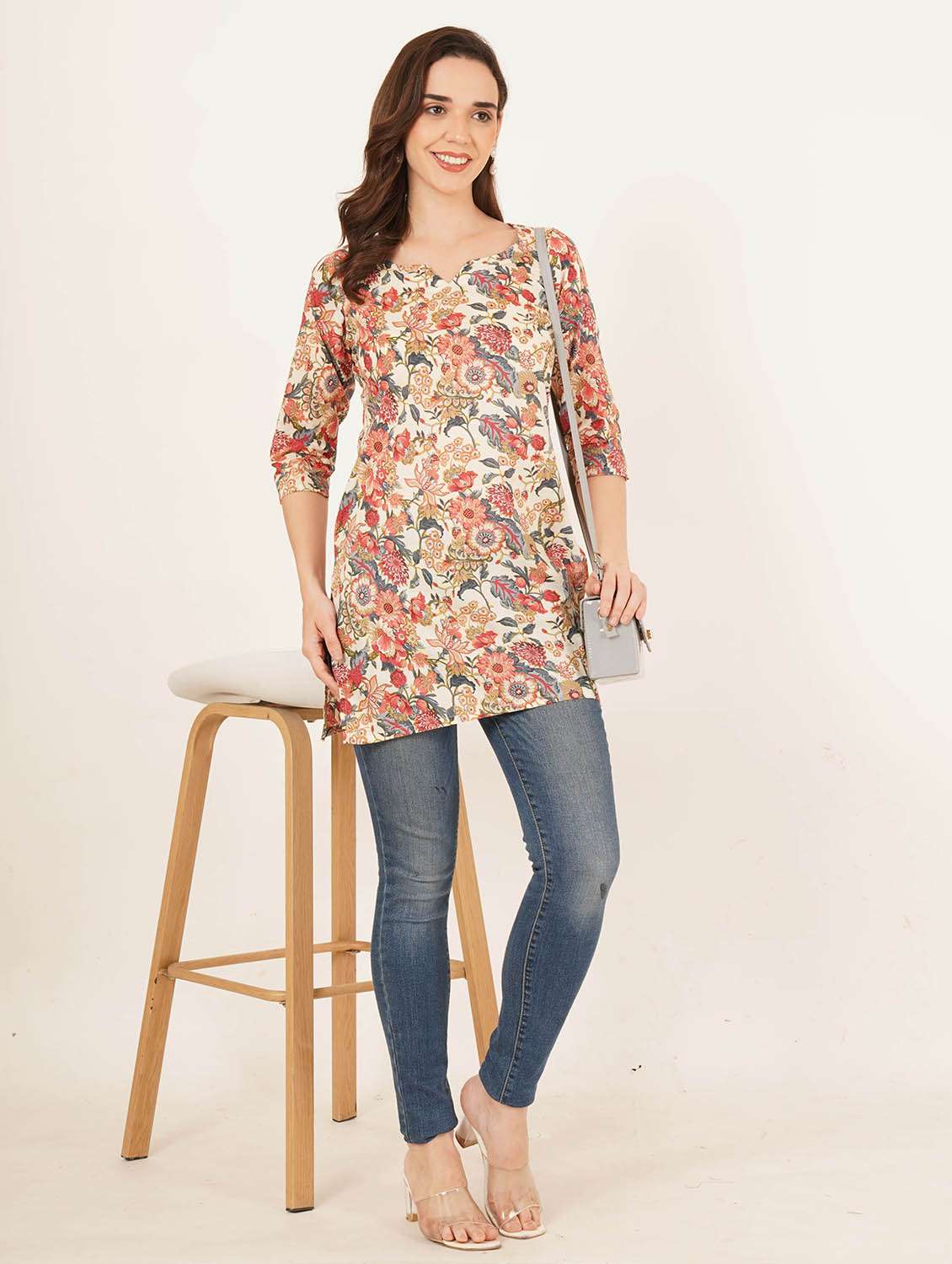 women printed three quarter sleeve straight kurti - 22542785 -  Standard Image - 5
