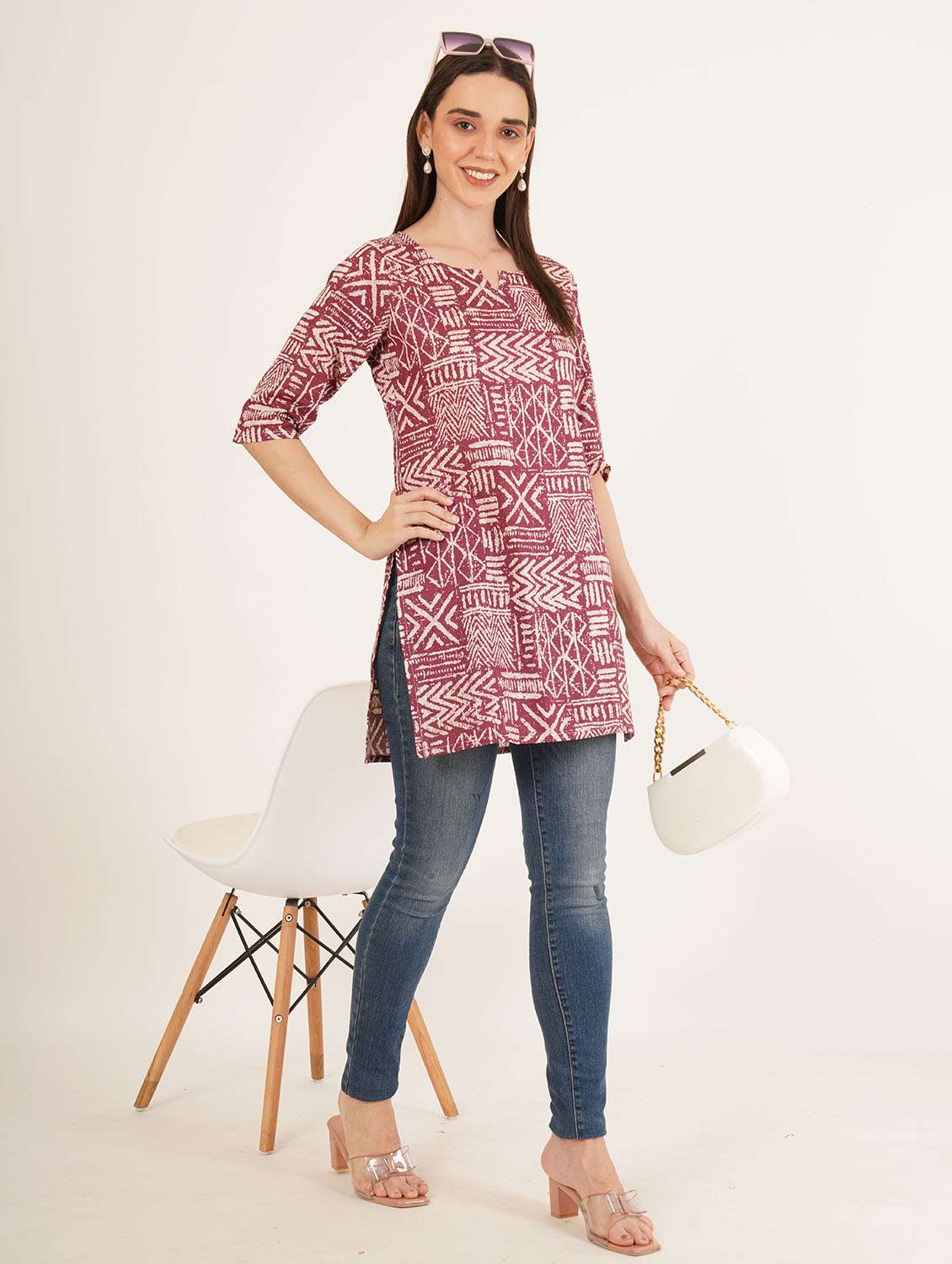 women printed three quarter sleeve straight kurti - 22542786 -  Standard Image - 5