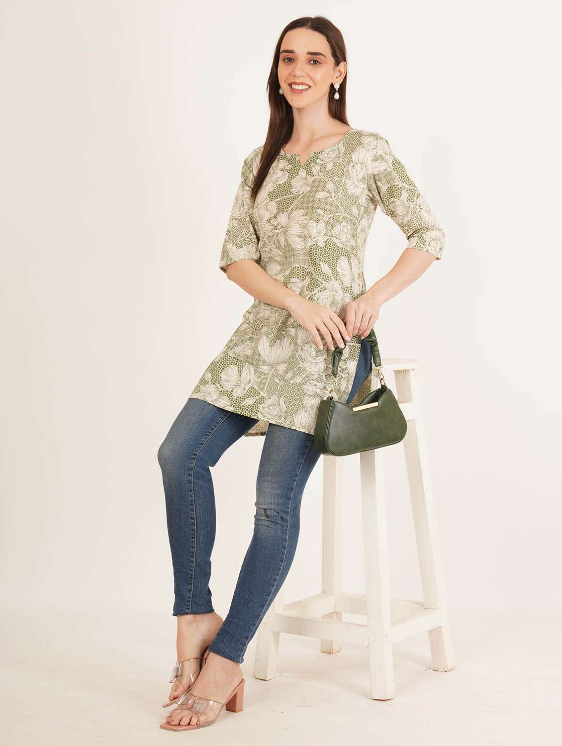 women printed three quarter sleeve straight kurti - 22542787 -  Standard Image - 5