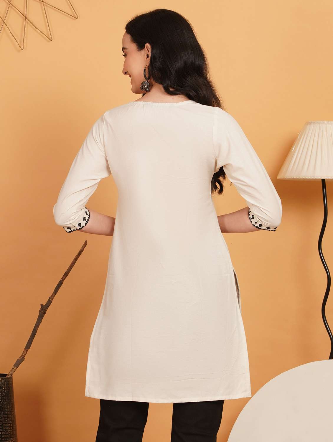 women embroidered three quarter sleeve straight kurti - 22542799 -  Standard Image - 3