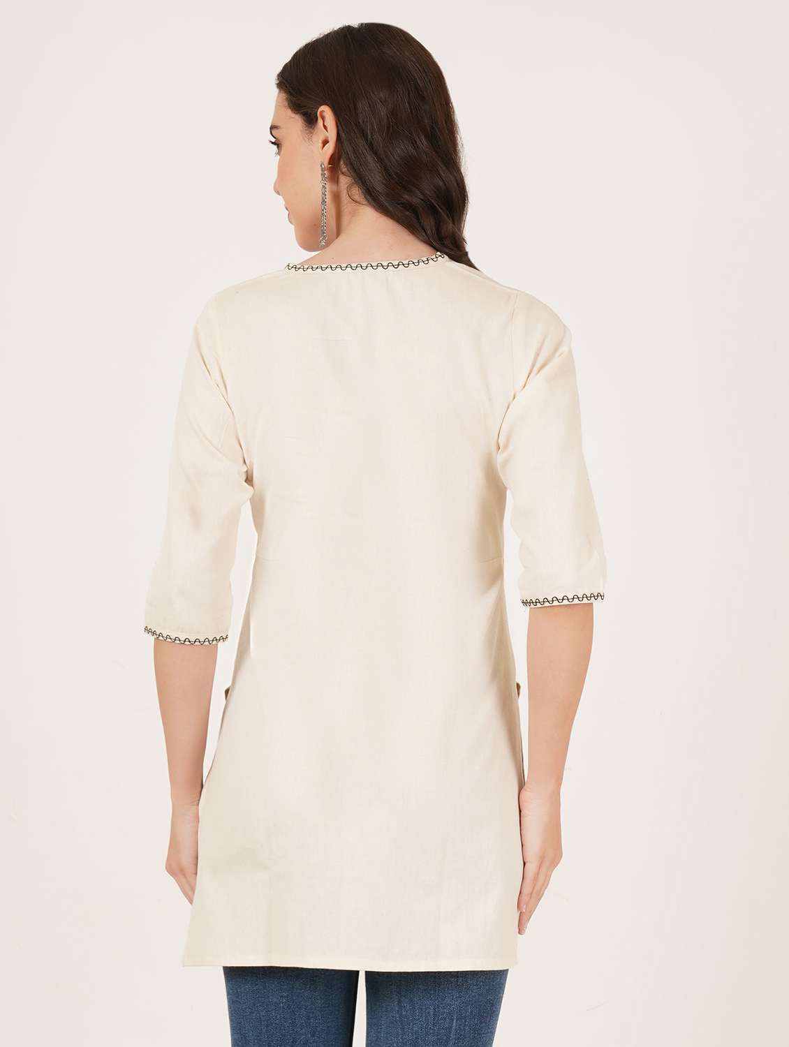 women solid three quarter sleeve angrakha kurti - 22542807 -  Standard Image - 3