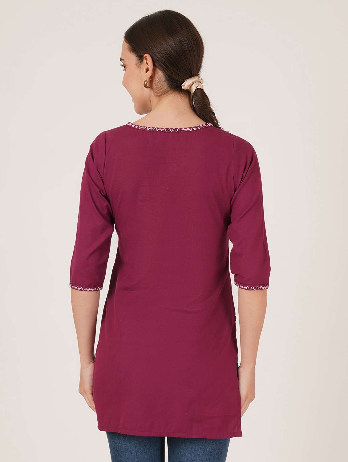 women solid three quarter sleeve angrakha kurti - 22542809 -  Standard Image - 3