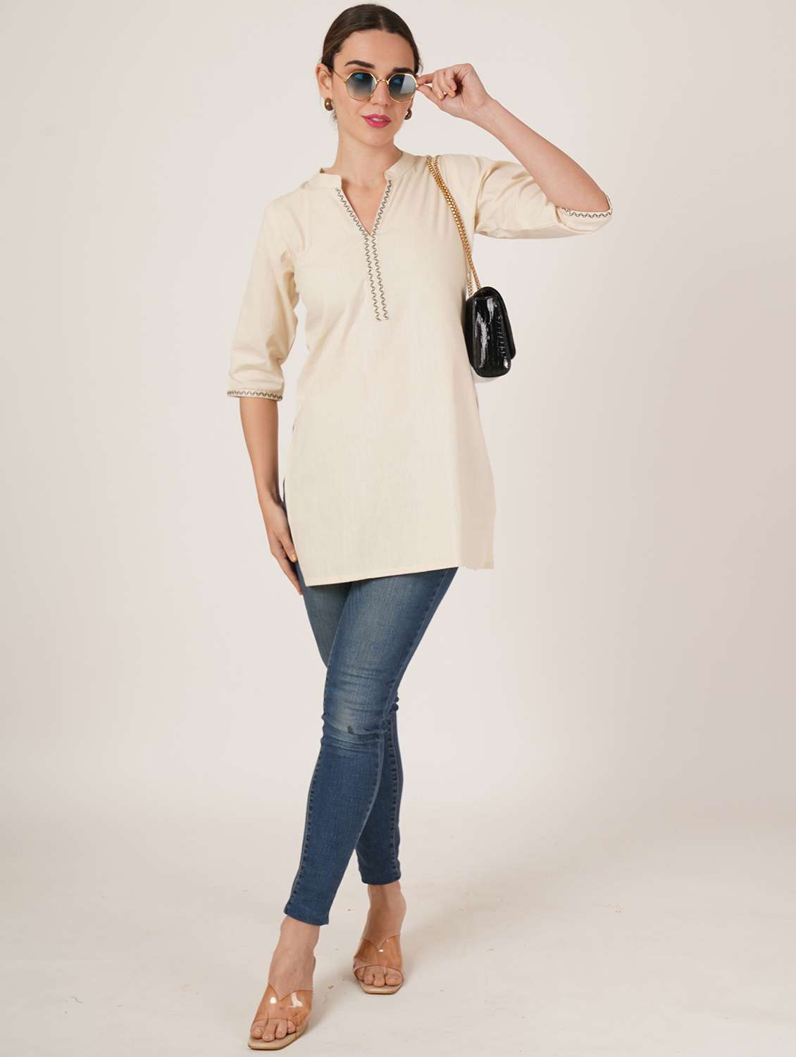 women embroidered three quarter sleeve straight kurti - 22542813 -  Standard Image - 5