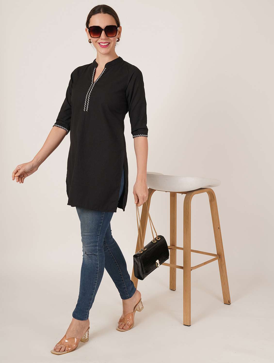women embroidered three quarter sleeve straight kurti - 22542814 -  Standard Image - 5