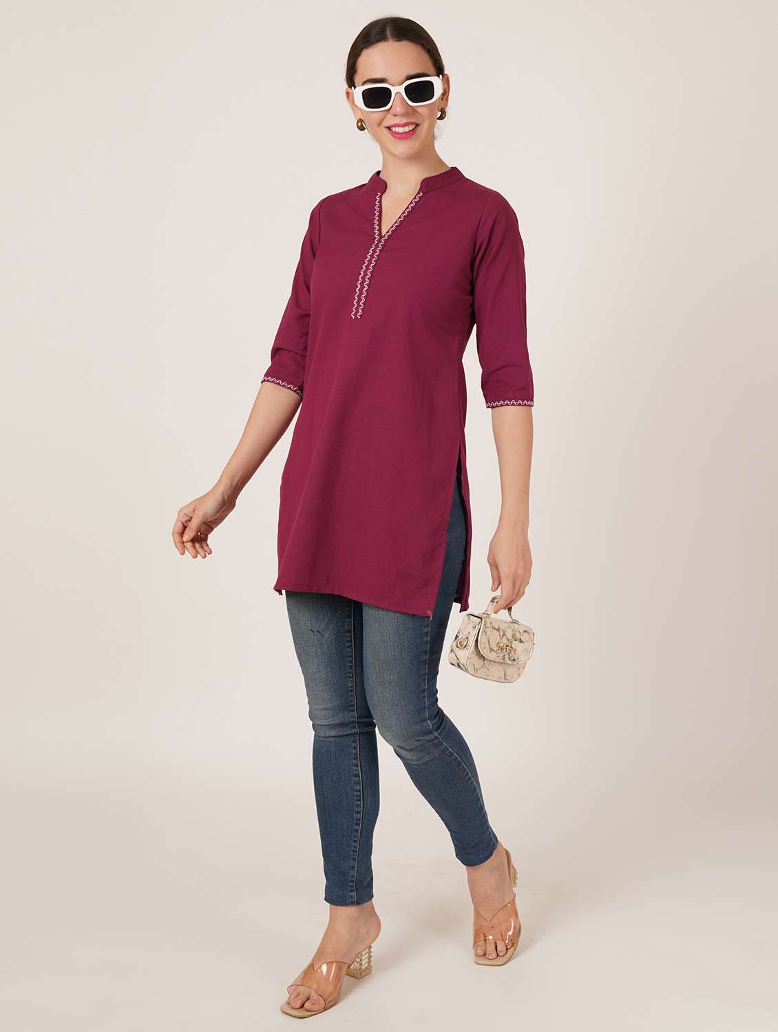 women embroidered three quarter sleeve straight kurti - 22542815 -  Standard Image - 5