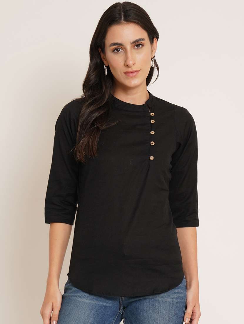 women solid three quarter sleeve ethnic top