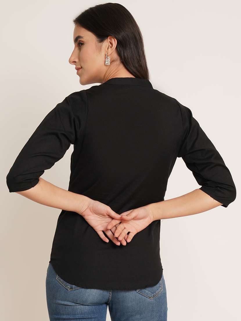 women solid three quarter sleeve ethnic top - 22542818 -  Standard Image - 3