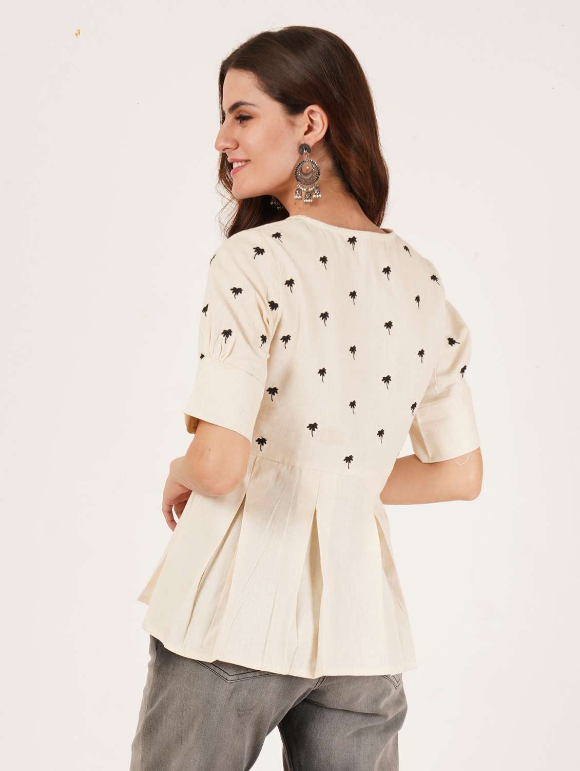 women embroidered puff sleeve a line top - 22542824 -  Standard Image - 3