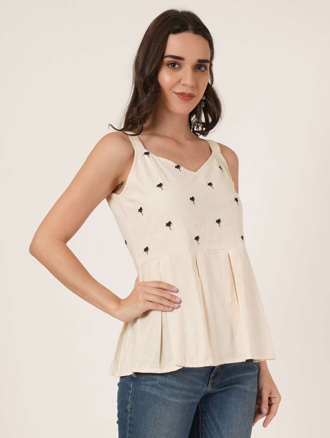women embroidered shoulder strap ethnic top