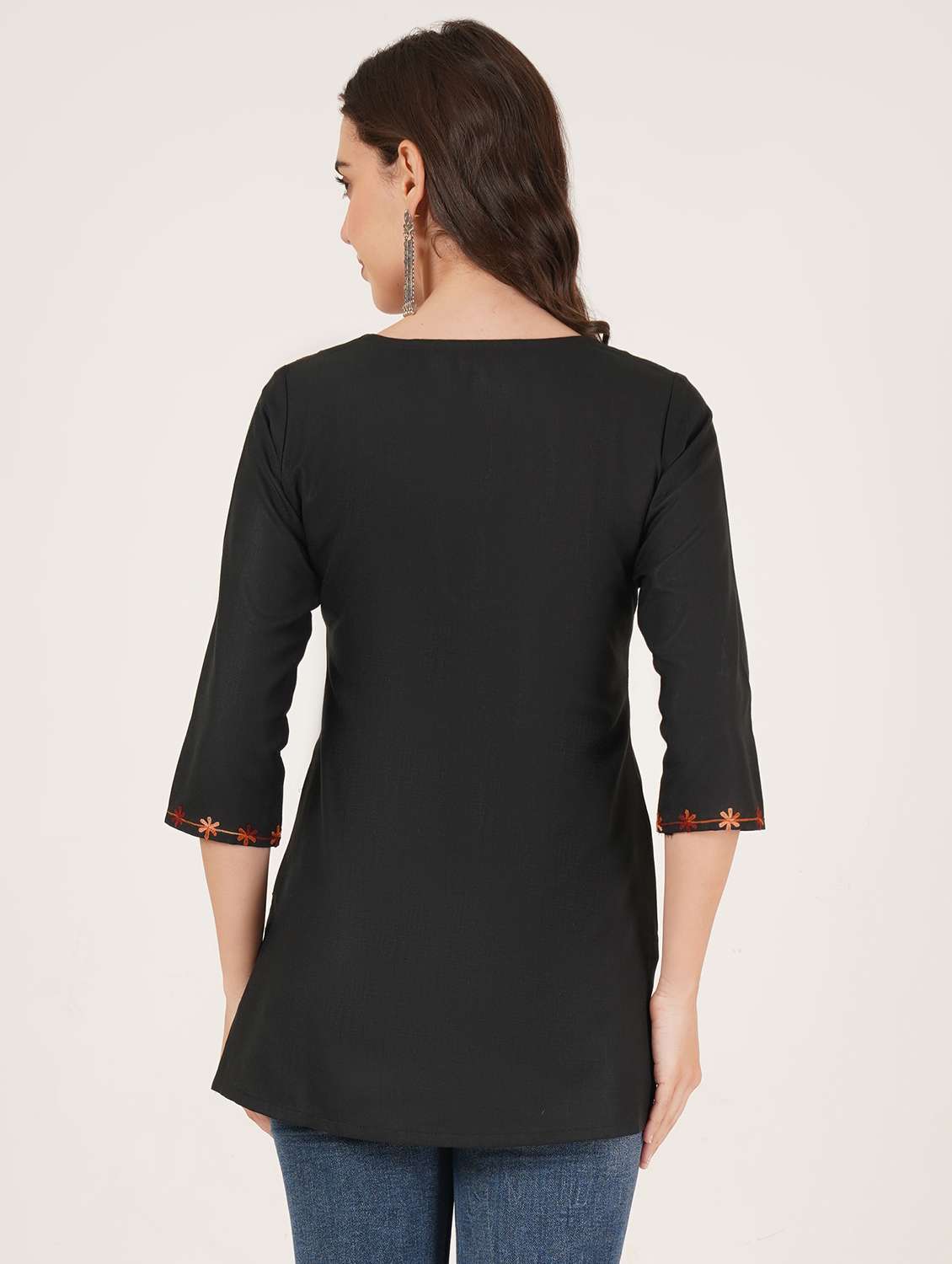 Women Embroidered Notch Neck Straight Kurti - 22542838 -  Standard Image - 3