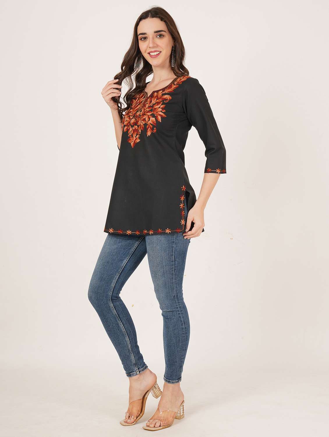 Women Embroidered Notch Neck Straight Kurti - 22542838 -  Standard Image - 5