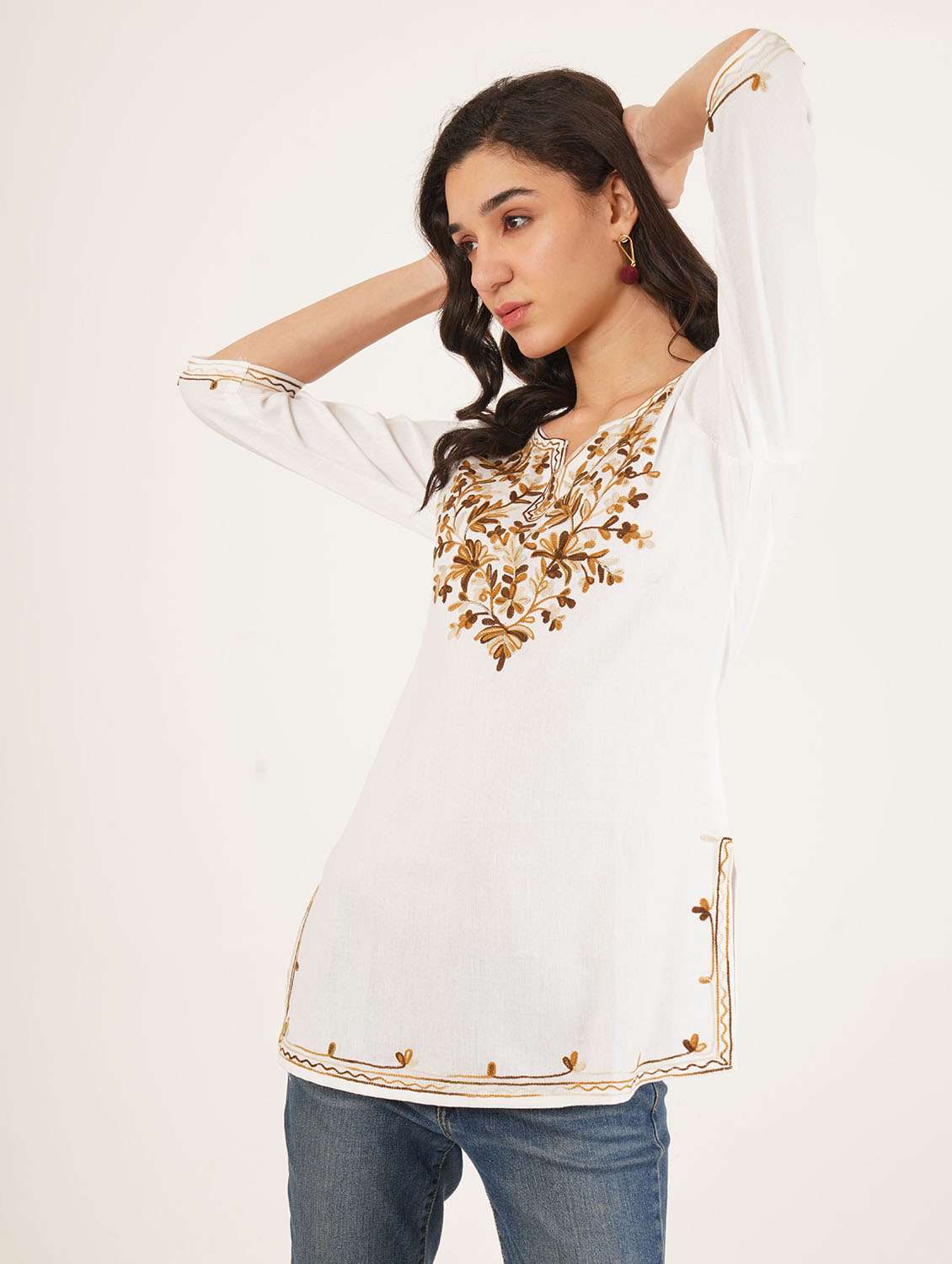 Women Embroidered Notch Neck Straight Kurti - 22542852 -  Standard Image - 5