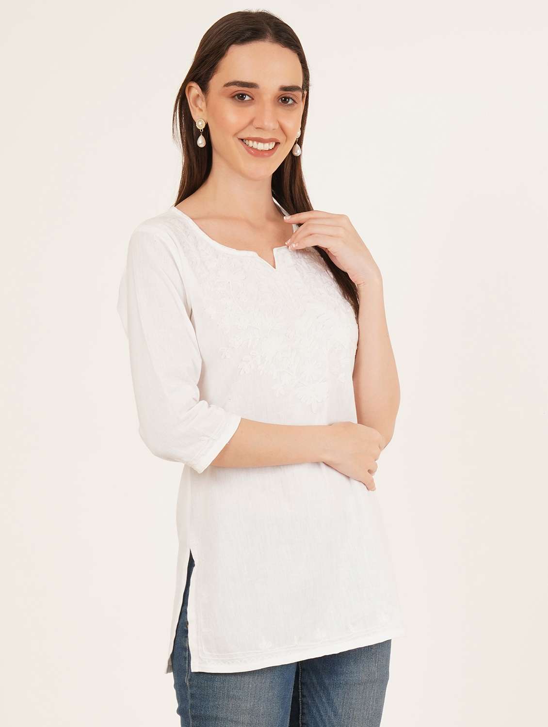 women embroidered notch neck straight kurti - 22542855 -  Standard Image - 3