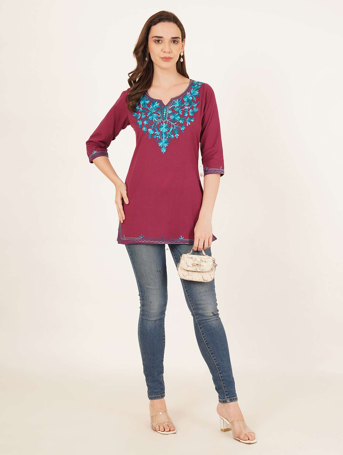 women embroidered notch neck straight kurti - 22542857 -  Standard Image - 5