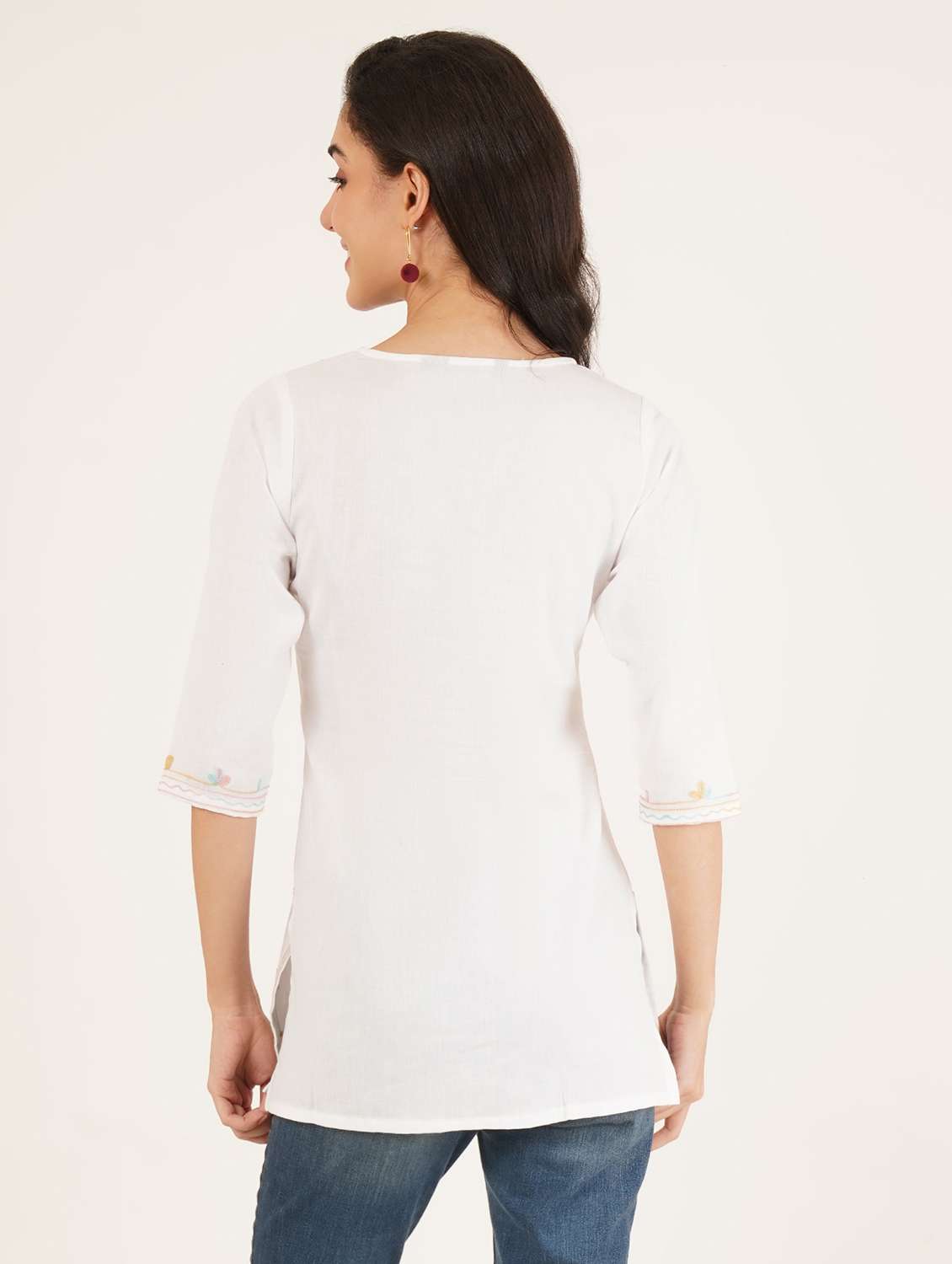 Women Embroidered Notch Neck Straight Kurti - 22542864 -  Standard Image - 3