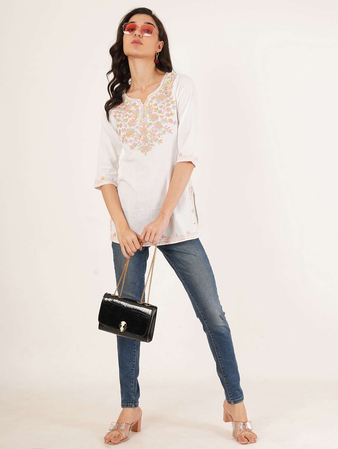 Women Embroidered Notch Neck Straight Kurti - 22542864 -  Standard Image - 5
