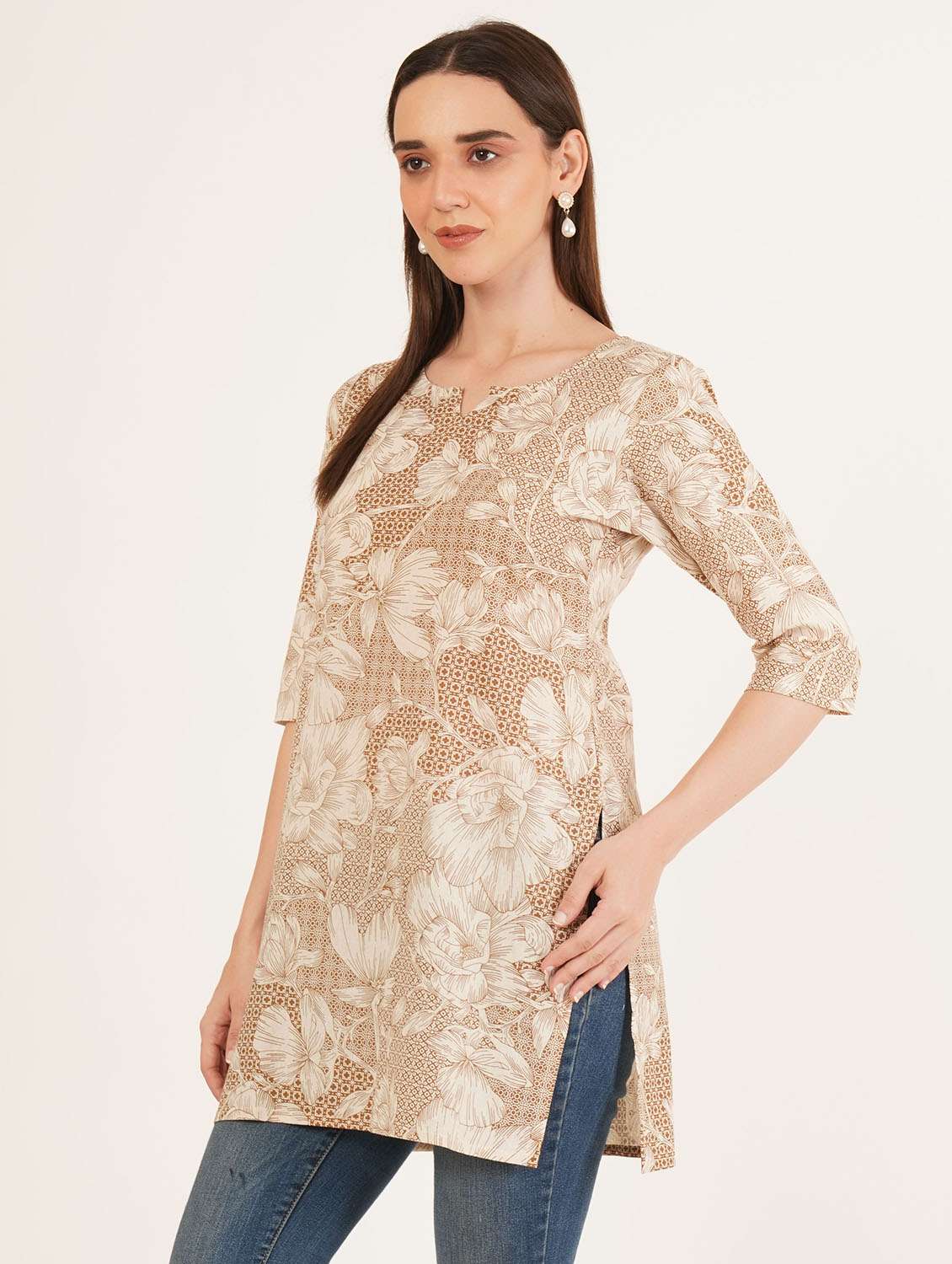 women printed three quarter sleeve straight kurti - 22542868 -  Standard Image - 5