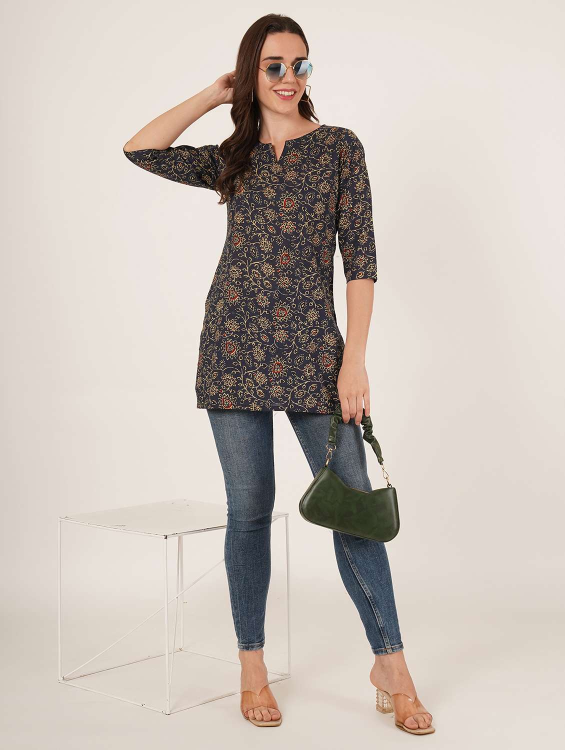 women printed three quarter sleeve straight kurti - 22542874 -  Standard Image - 5