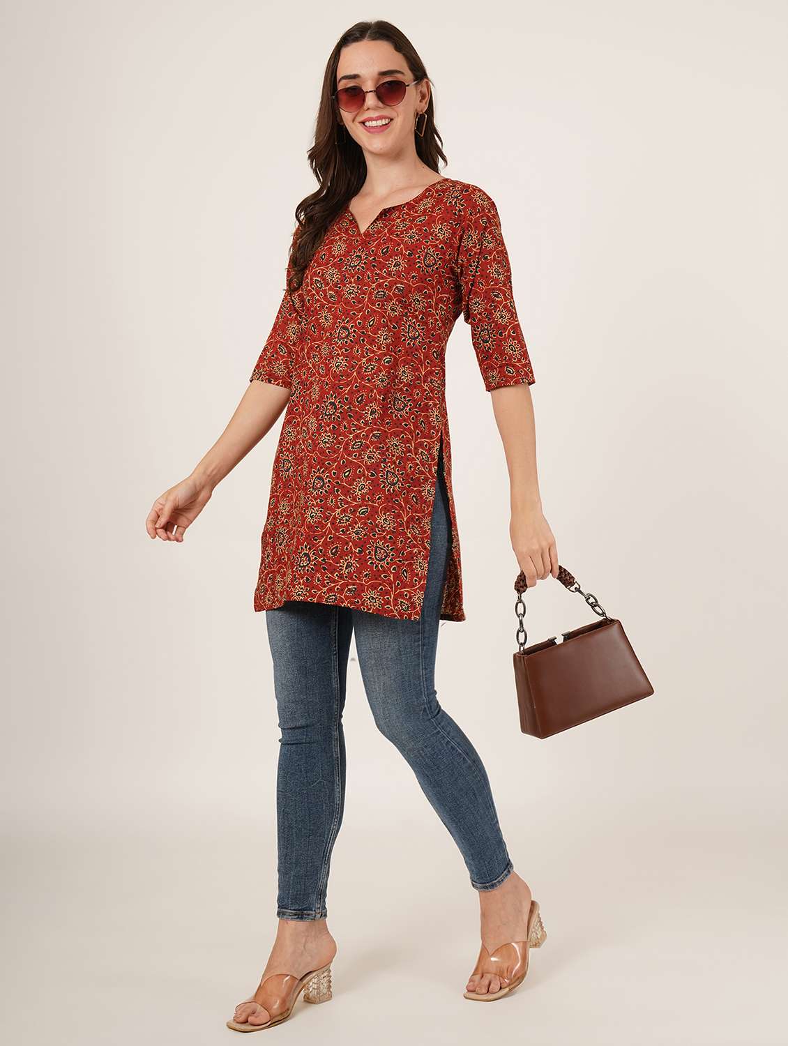 women printed three quarter sleeve straight kurti - 22542878 -  Standard Image - 5