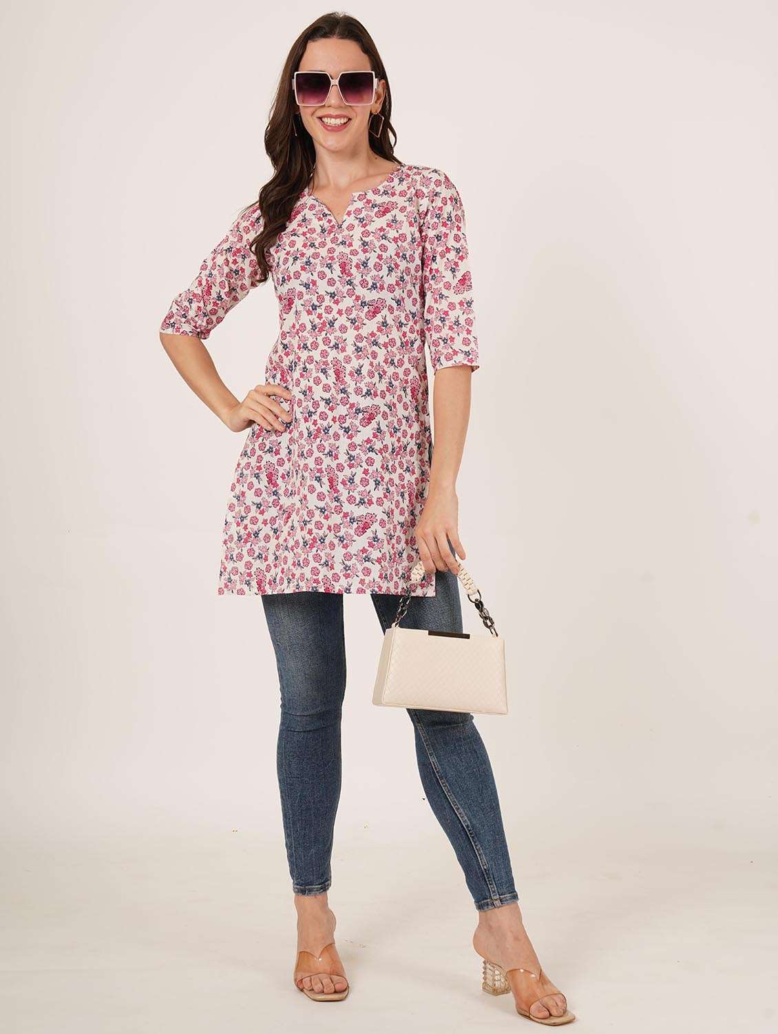 women printed three quarter sleeve straight kurti - 22542879 -  Standard Image - 5