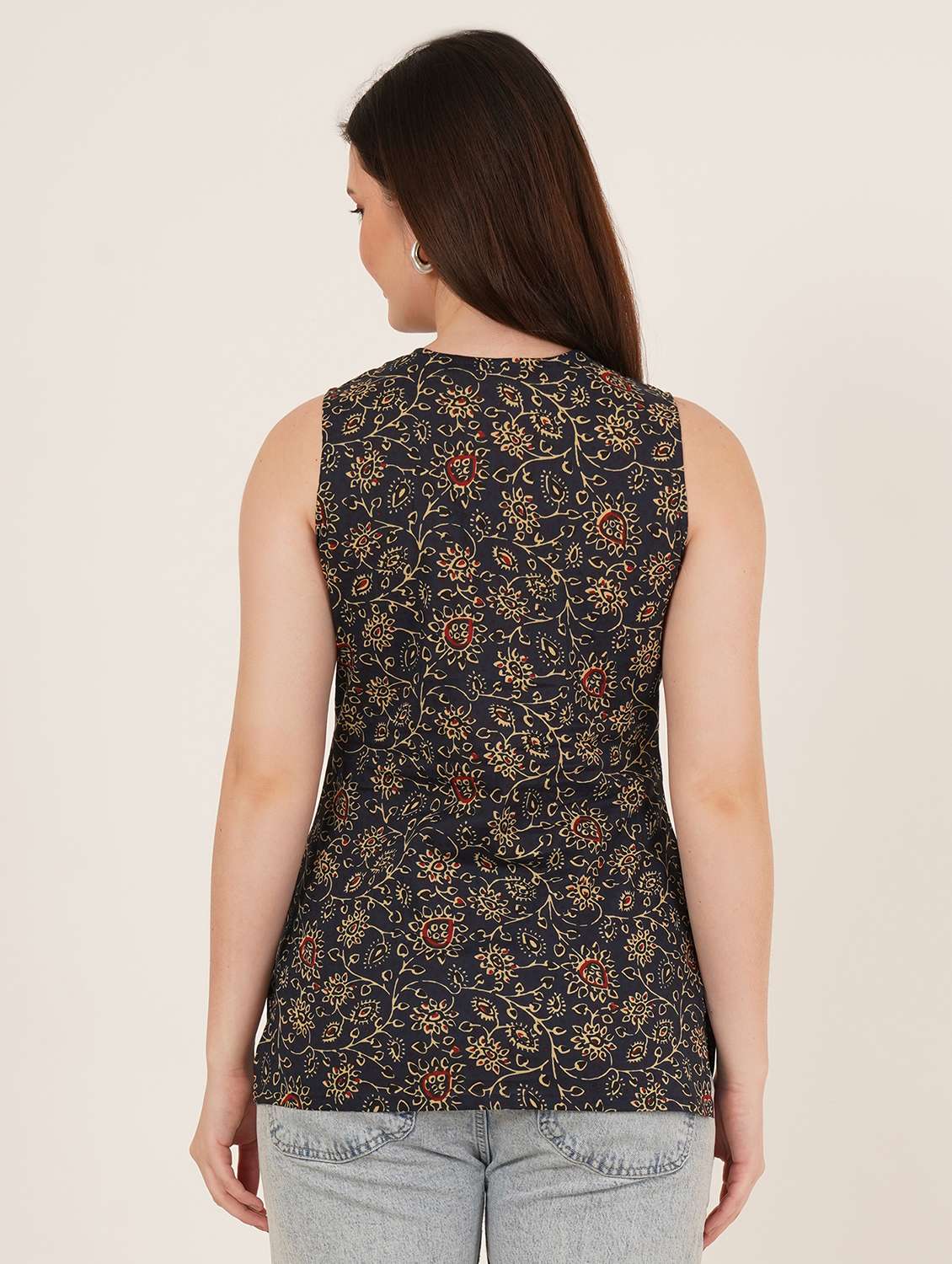 women printed sleeveless straight kurti - 22542885 -  Standard Image - 3