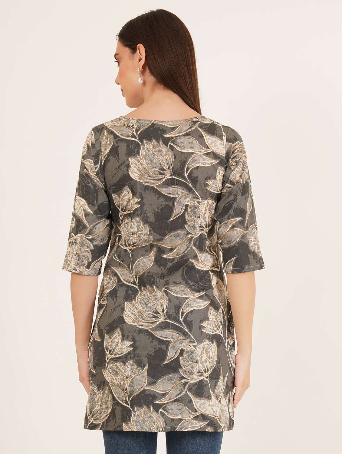women printed three quarter sleeve straight kurti - 22542891 -  Standard Image - 3