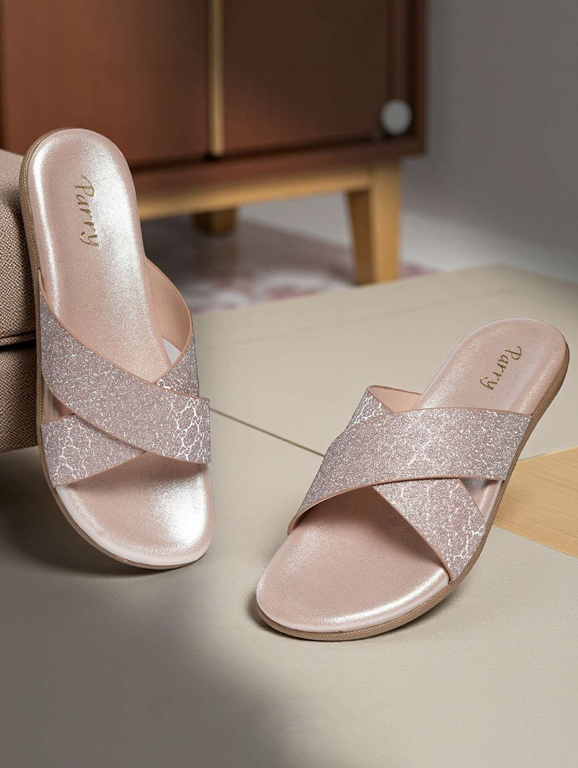 women beige slip on sandal