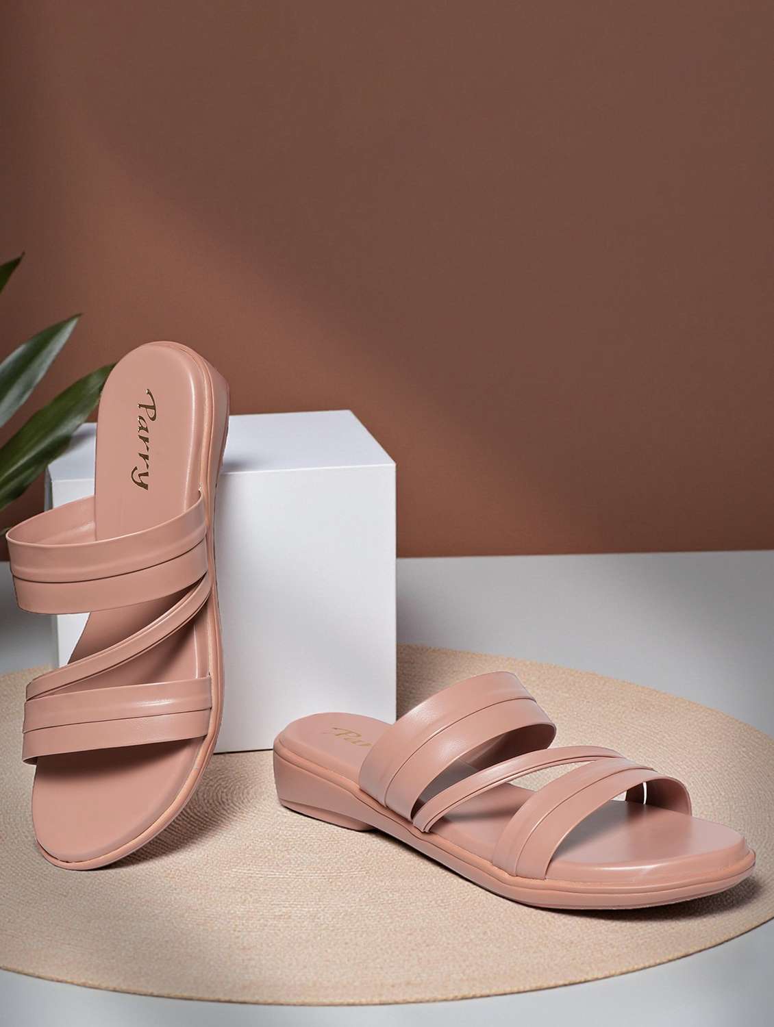 women pink slip on sandal
