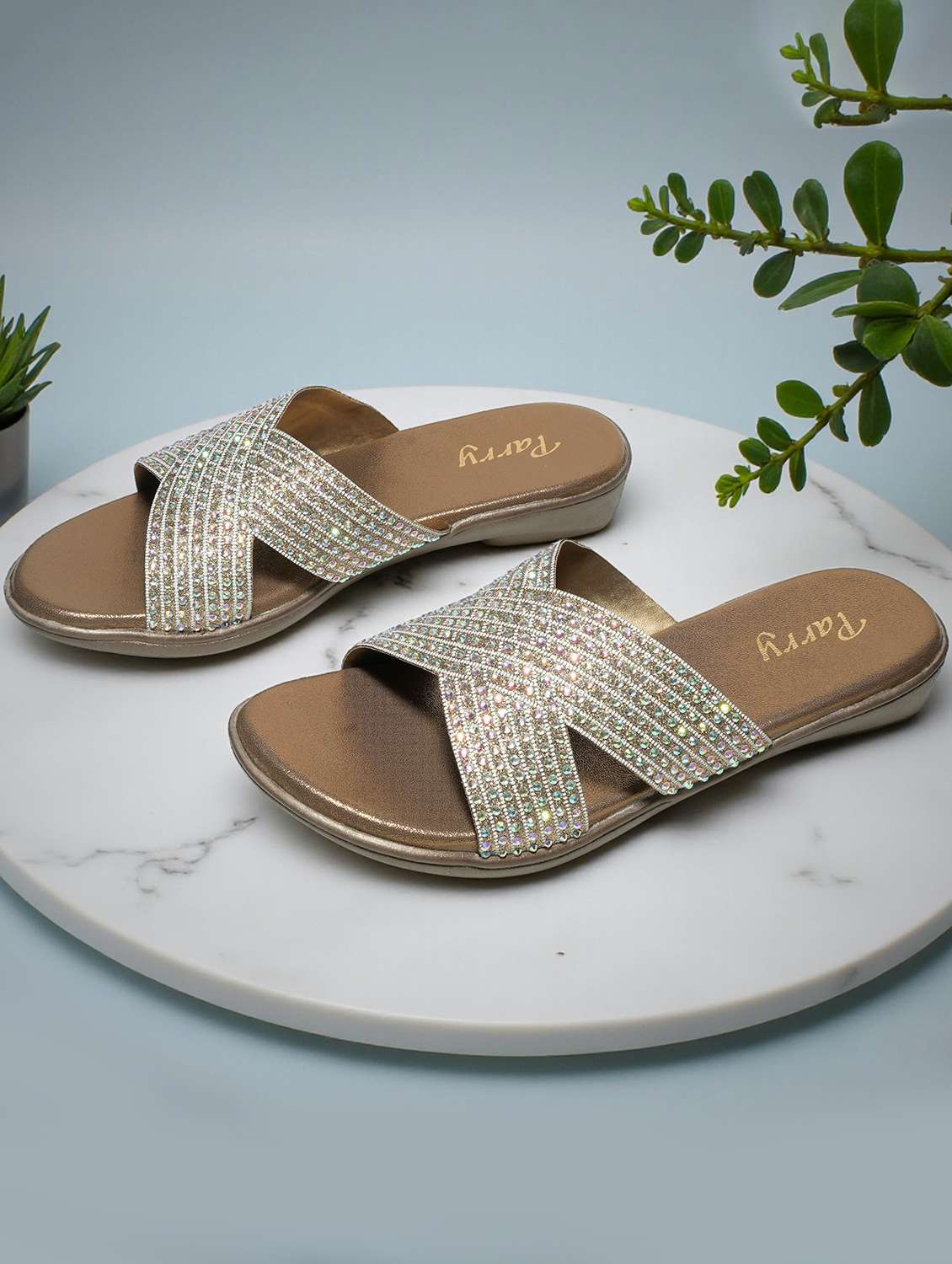 women copper slip on sandal