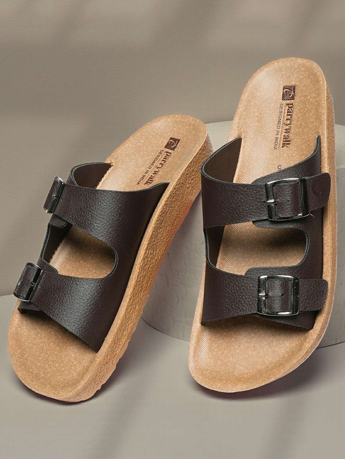 women brown slip on sandal