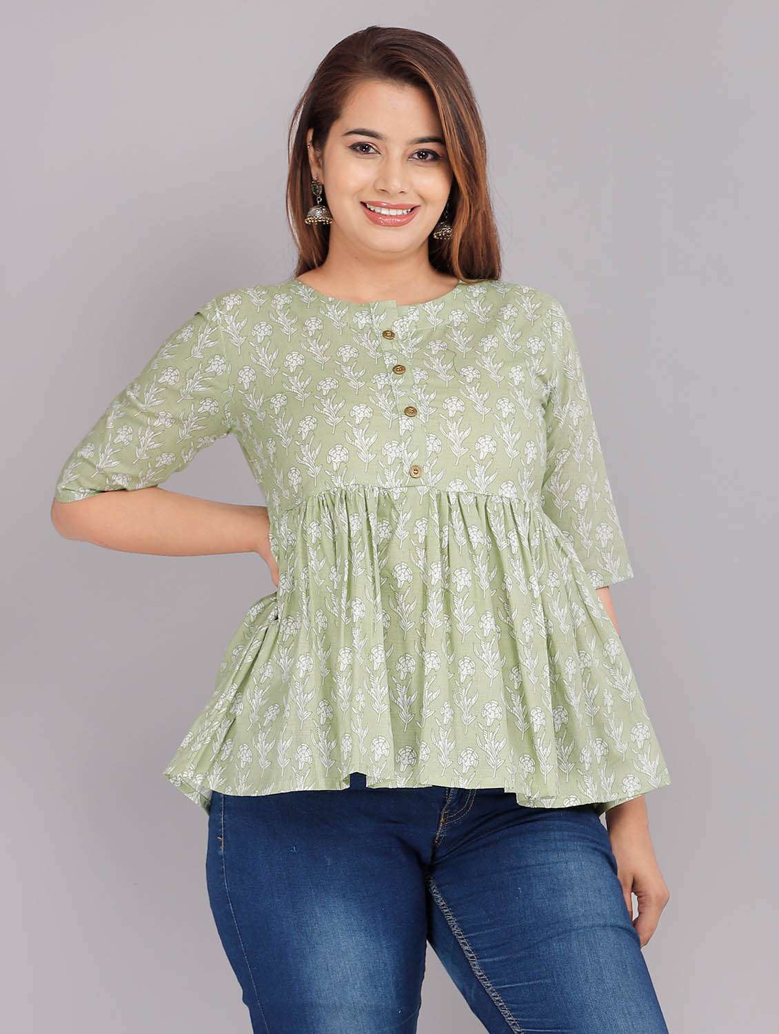green cotton flared top