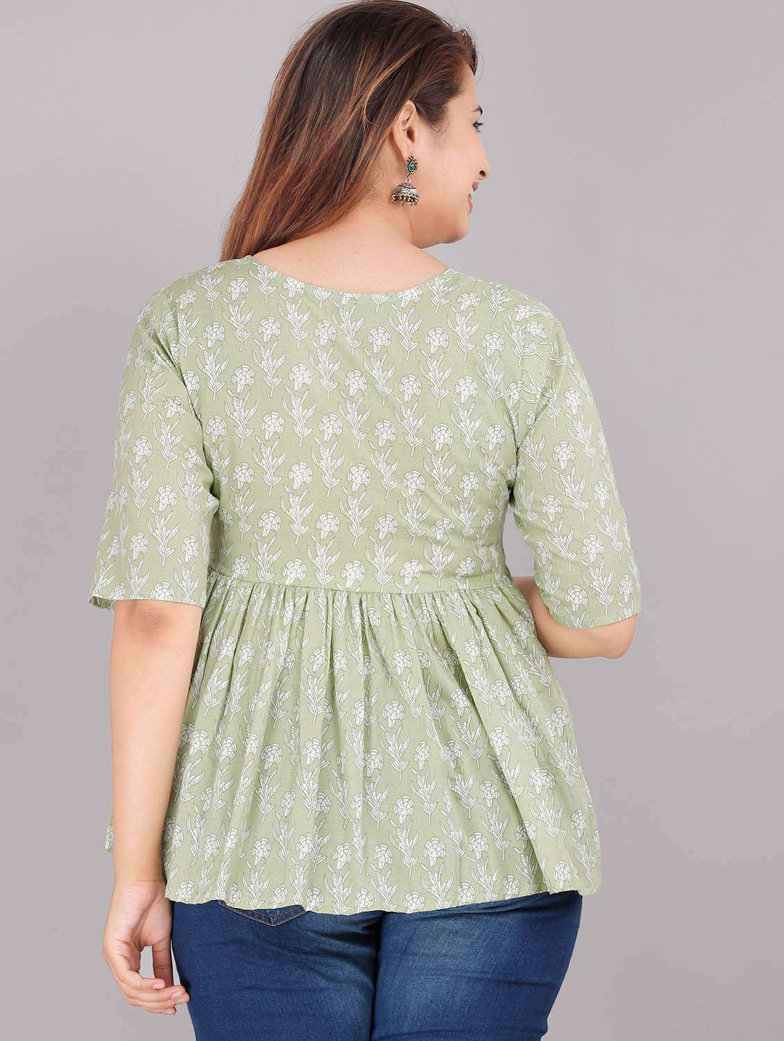 Green Cotton Flared Top - 22543193 -  Standard Image - 3
