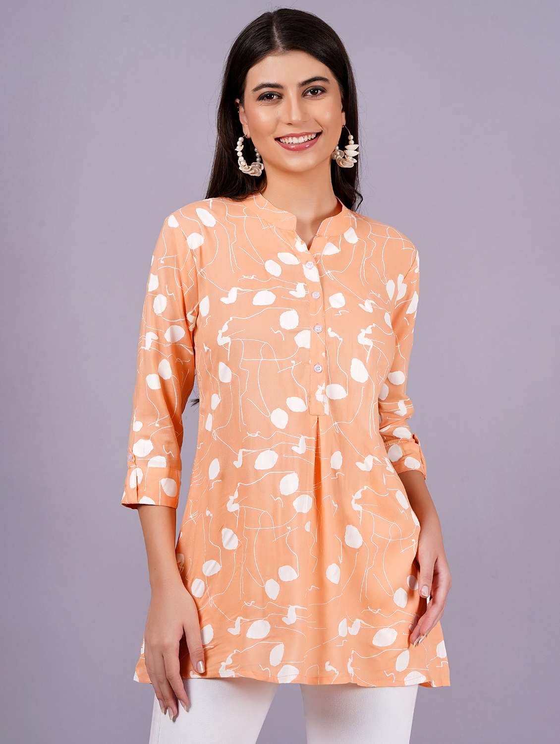 women printed three quarter sleeves a-line tunic