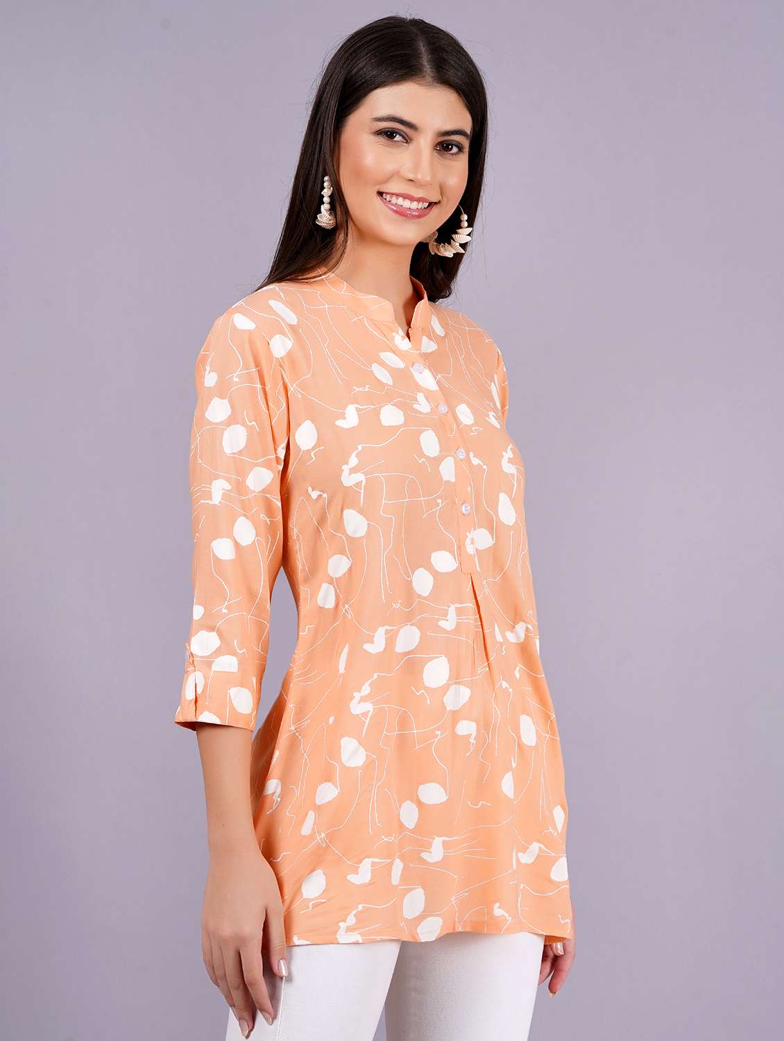 women printed three quarter sleeves a-line tunic - 22543198 -  Standard Image - 3