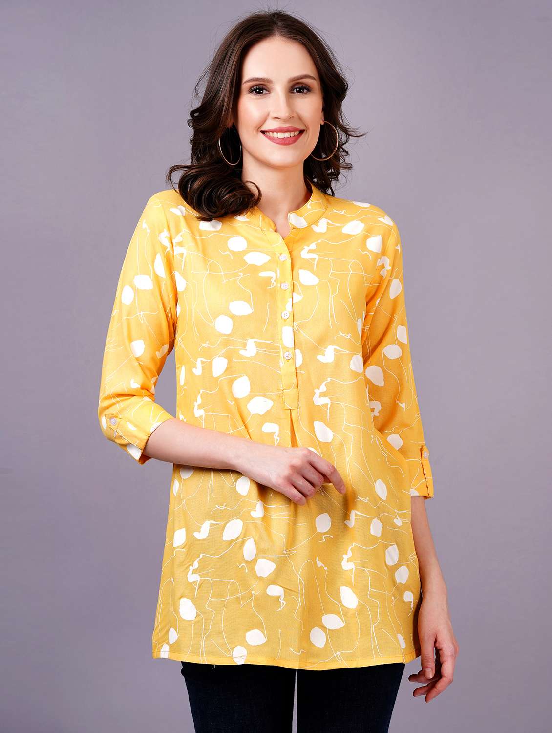 women printed three quarter sleeves a-line tunic