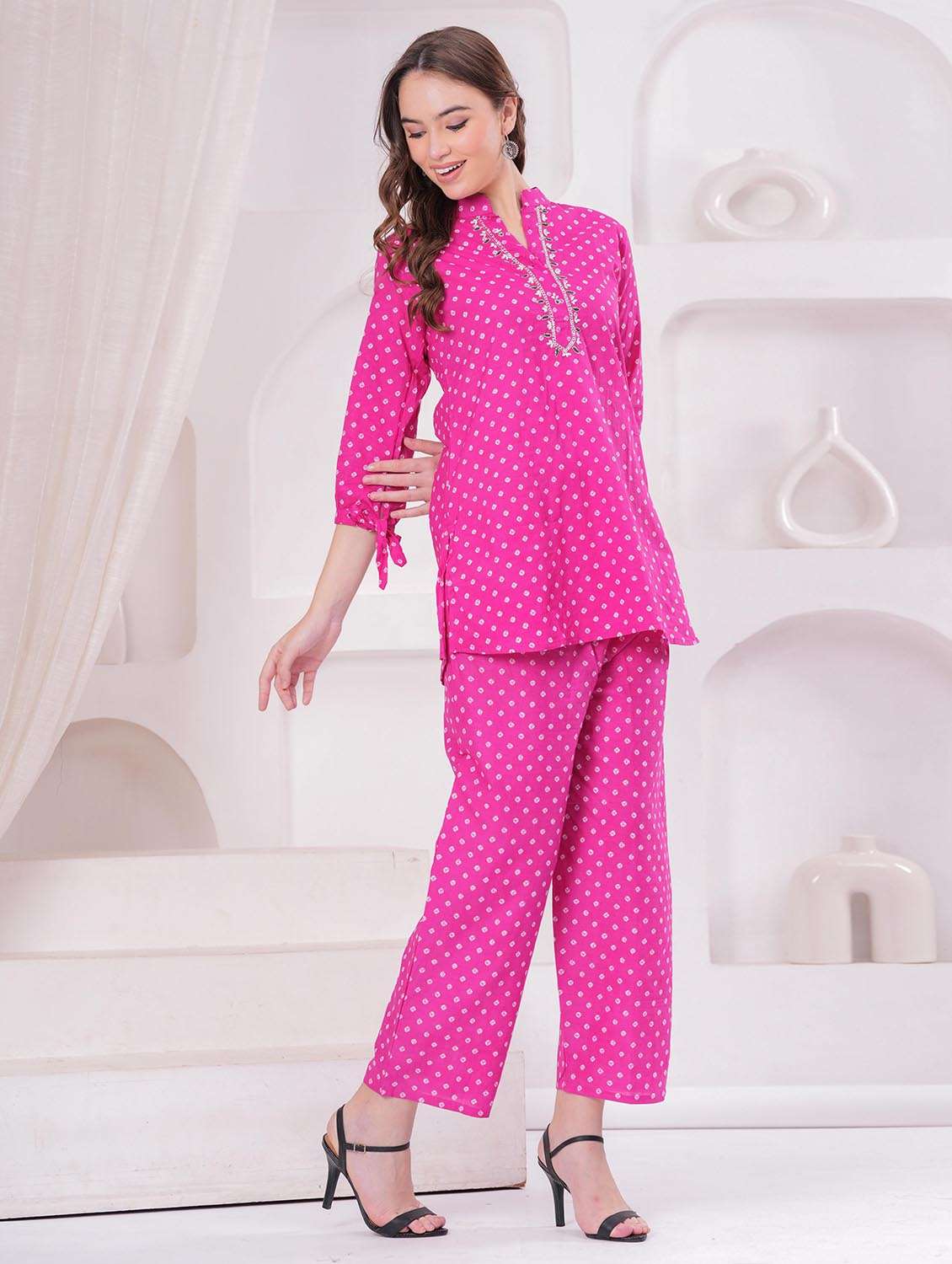 women printed three quarter sleeve ethnic co-ord set - 22543213 -  Standard Image - 3